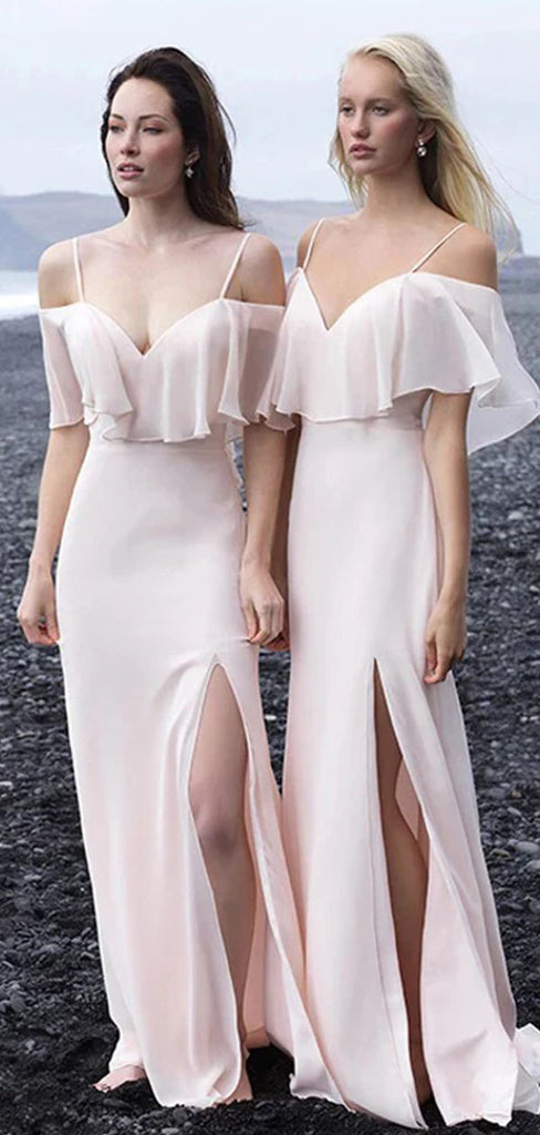 Elegant Pink Off-Shoulder Mermaid Side Slit Long Prom Dress Ideas, Evening Party Dresses,WGP1841