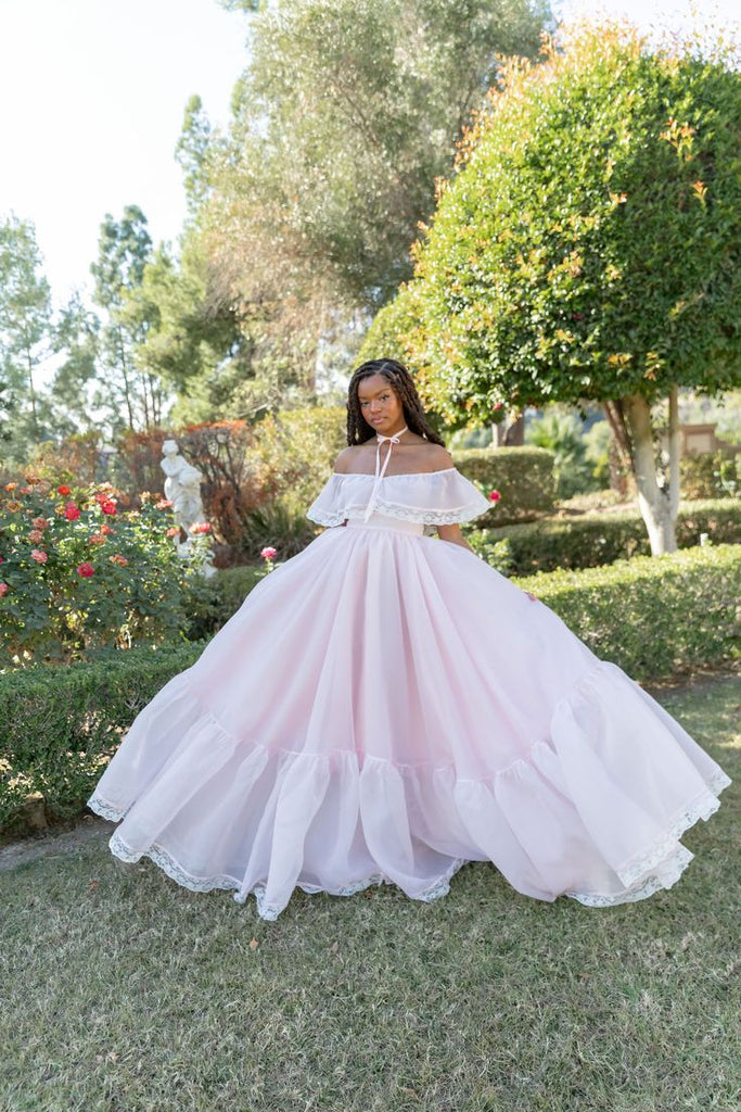 Elegant Off-the-Shoulder Organza Prom Dress Pink A-Line Formal Gown,WGP2129