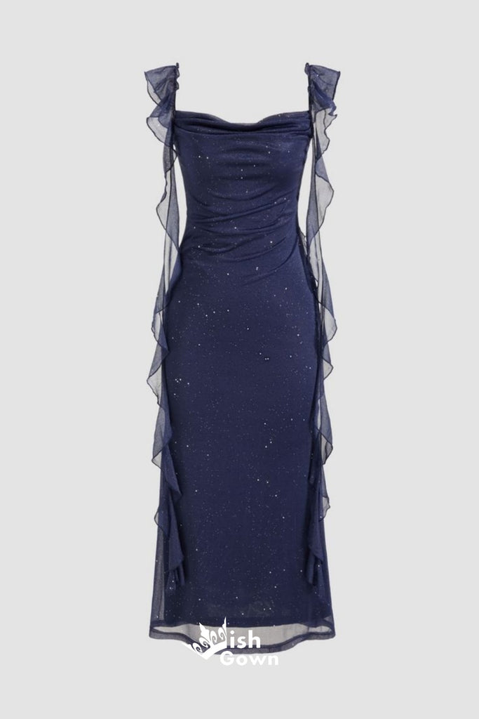 Shiny Navy Blue Mermaid Long Party Dress Prom Dresses,Evening Dress Online, WGP937