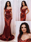 Unique Burgundy Off-Shoulder Mermaid Long Prom Dress Ideas, Evening Party Dresses,WGP1951