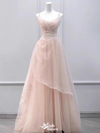 Elegant Pink Spaghetti Strap A-Line Long Prom Dress Ideas, Evening Party Dresses,WGP1798