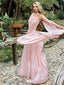 Elegant Pink One-Shoulder A-Line Long Prom Dress Ideas, Evening Party Dresses,WGP1747