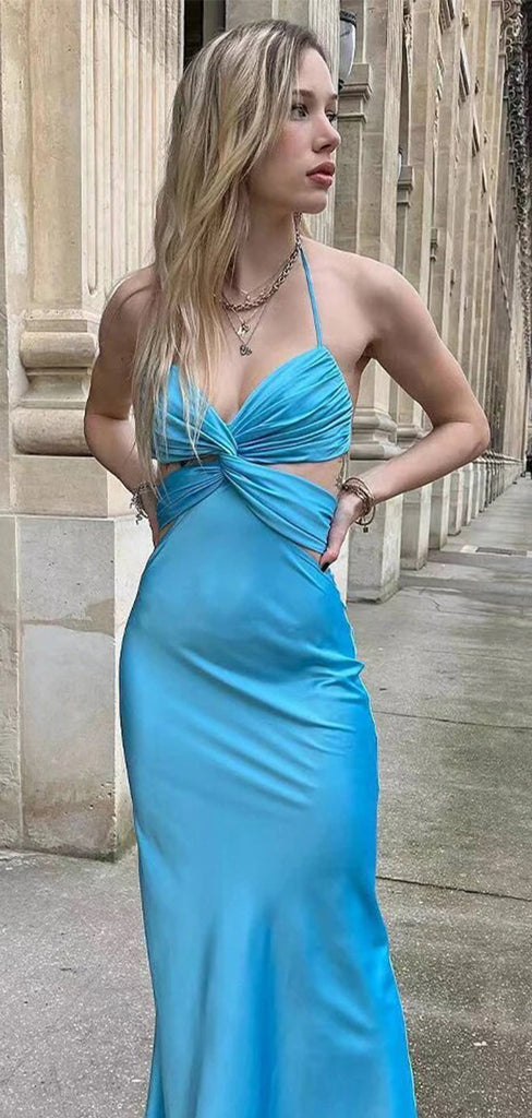 Sexy Baby Blue Halter Strap Mermaid Sweetheart Party Prom Dresses,Evening Dress Online, WGP818