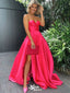 Elegant Pink Spaghetti Strap V-Neck A-Line Side Slit Party Prom Dresses,Evening Dress Online, WGP823