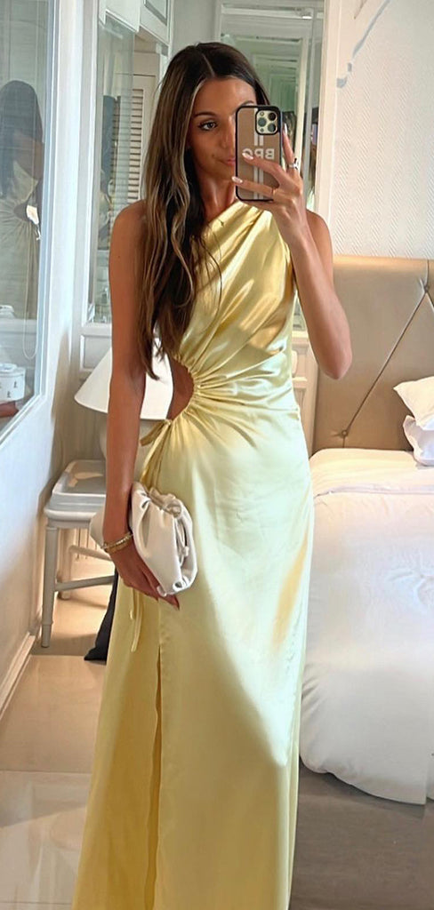 Elegant Yellow One Shoulder Mermaid Side Slit&nbsp;Party Prom Dresses,Evening Dress Online, WGP833