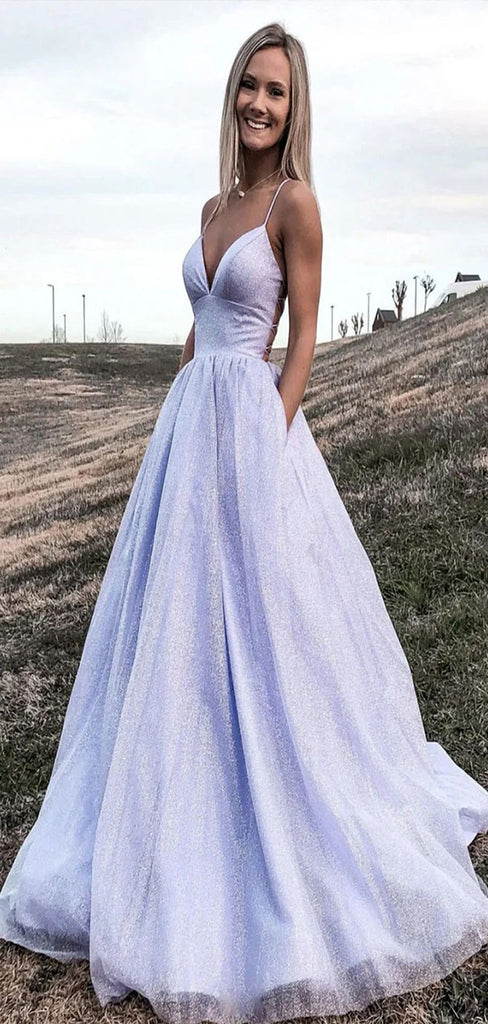 Elegant A-Line V Neck Spaghetti Straps Sequin Maxi Long Party Prom Gowns,Evening Dresses,WGP397