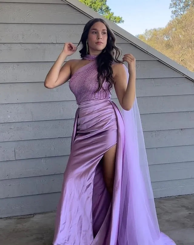 Unique Lavender One-Shoulder Mermaid Long Prom Dress Ideas, Evening Party Dresses, WGP2027