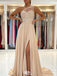 Elegant Champagne One-Shoulder A-Line Long Prom Dress Ideas, Evening Party Dresses,WGP1773