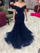 Sexy Navy Blue Off-Shoulder Mermaid  Long Prom Dress Ideas, Evening Party Dresses,WGP1761