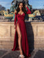Sexy Red Long Sleeve Mermaid Side Slit Long Prom Dress Ideas, Evening Party Dresses,WGP1786