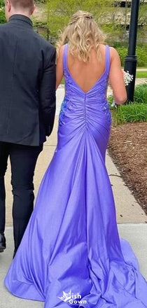 Elegant V-neck Notched Mermaid Long Prom Dress Ideas, Evening Party Dresses,WGP1195