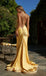 Elegant Gold Mermaid Halter Side Slit Sleeveless Cheap Maxi Long Party Prom Gowns,Evening Dresses,WGP415