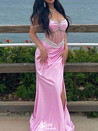 Sexy Off-shoulder Beadings Mermaid Long Prom Dress Ideas, Evening Party Dresses,WGP1211