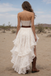 Unique High Low Lace Prom Dress Strapless Sweetheart A-Line Gown with Brown Leather Belt,WGP2047
