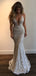 Sexy White Mermaid V-Neck Spaghetti Strap Lace Popular Long Evening Dresses, Formal Dresses, Birthday Party, WGP578