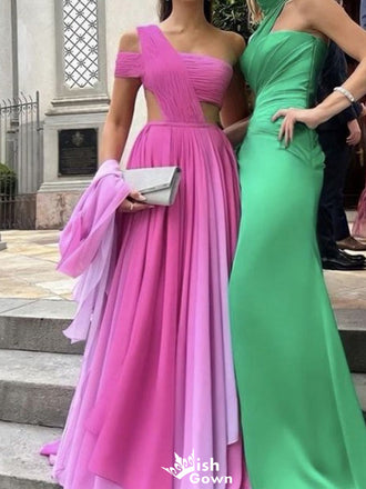 Elegant One-shoulder Unique A-line Long Prom Dress Ideas, Evening Party Dresses,WGP1265