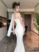 Elegant White One-Shoulder Mermaid Long Prom Dress Ideas, Evening Party Dresses,WGP1800