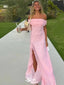 Elegant Pink Off-Shoulder Mermaid Side Slit Long Prom Dress Ideas, Evening Party Dresses,WGP1814
