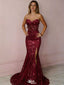 Sexy Burgundy Sweetheart Mermaid Side Slit Long Prom Dress Ideas, Evening Party Dresses, WGP2034