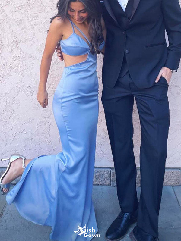 Elegant Blue Spaghetti Strap Mermaid Long Prom Dress Ideas, Evening Party Dresses,WGP1676