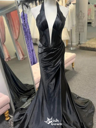 Sexy V-neck Halter mermaid Long Prom Dress Ideas, Evening Party Dresses,WGP1112