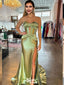 Elegant Green Strapless Mermaid Side Slit Long Party Dress Prom Dresses,WGP981