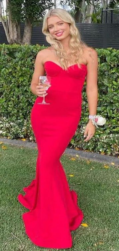 Simple Red Mermaid Sweetheart Sleeveless Cheap Maxi Long Party Prom Gowns,Evening Dresses,WGP443