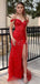 Sexy Red Mermaid Off-Shoulder Side Slit Popular Long Evening Dresses, Formal Dresses, Birthday Party, WGP589