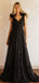 Elegant Black A-Line Sleeveless V-Neck Popular Long Evening Dresses, Formal Dresses, Birthday Party, WGP581