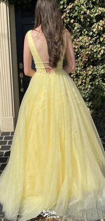 Gorgeous V-neck A-line Long Prom Dress Ideas, Evening Party Dresses,WGP1116