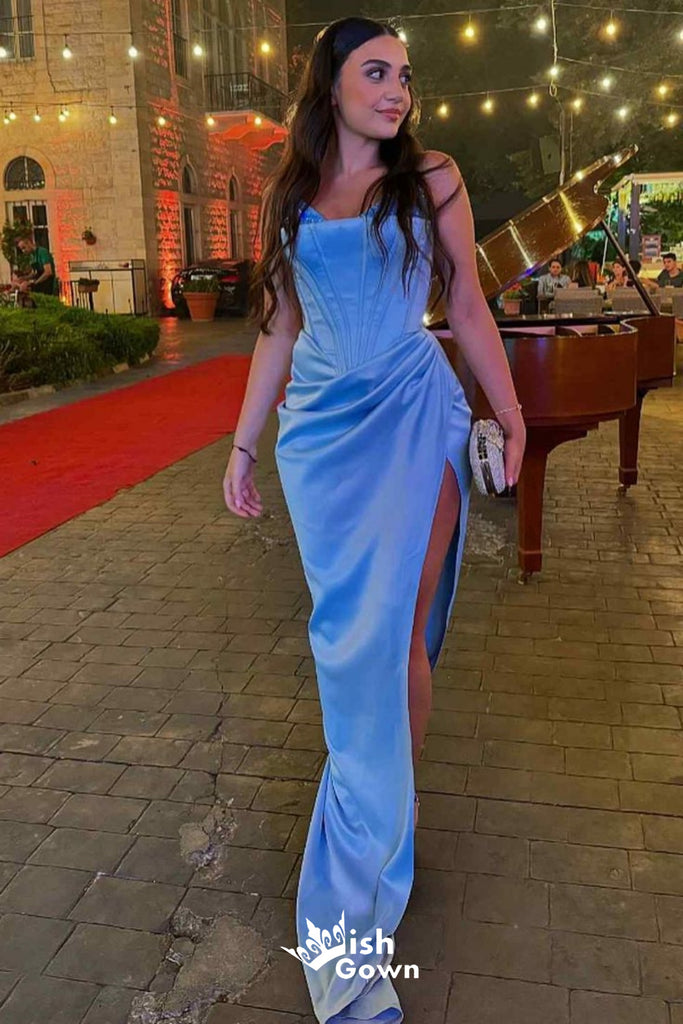 Sexy Blue Mermaid Side Slit Long Party Dress Prom Dresses,Evening Dress Online, WGP897