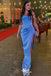 Sexy Blue Mermaid Side Slit Long Party Dress Prom Dresses,Evening Dress Online, WGP897