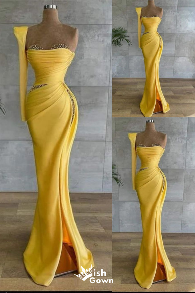 Sexy Yellow Mermaid Long Party Dress Prom Dresses,Evening Dress Online, WGP926