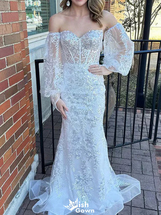 Elegant Strapless Sweetheart Long Sleeves Mermaid Long Prom Dress Ideas, Evening Party Dresses,WGP1350