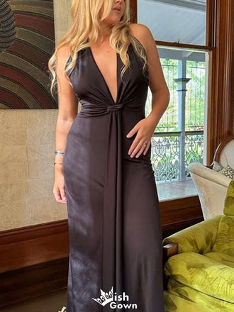 Sexy Deep V-neck Halter Sheath Long Prom Dress Ideas, Evening Party Dresses,WGP1358