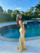 Elegant Champagne Satin Formal Evening Gown Slim Fit Mermaid Style Sleeveless Prom Dress,WGP2098