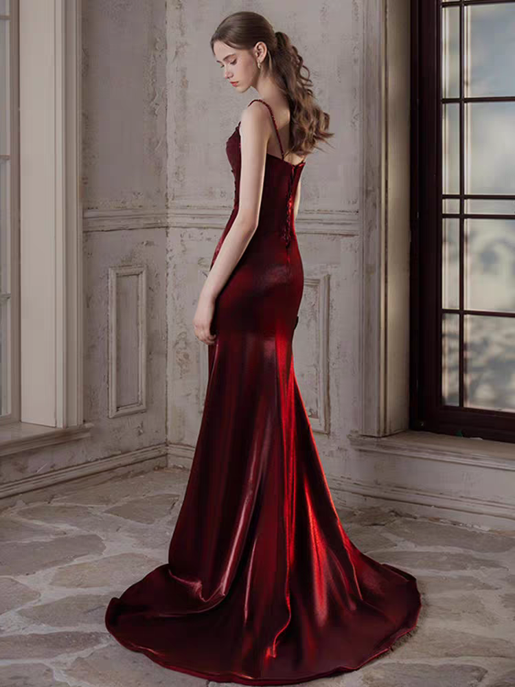 Charming Red Spaghetti Strap A-Line Long Prom Dress Ideas, Evening Party Dresses,WGP1728
