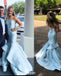 Light Blue Strapless Ruffles Mermaid Long Party Dress Prom Dresses,Evening Dress Online, WGP907