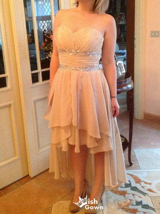 Popular Strapless Sweetheart Asymmetric A-line Long Prom Dress Ideas, Evening Party Dresses,WGP1123