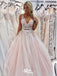 Elegant Pink A-Line V-Neck Lace Popular Long Evening Dresses, Formal Dresses, Birthday Party, WGP592