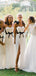 Elegant White A-Line Side Slit Sweetheart Sleeveless Wedding Guest Bridesmaid Dresses,WGM358