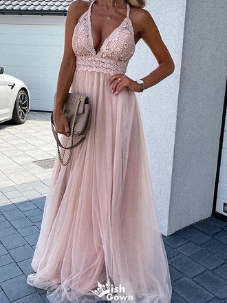Elegant V-neck Spaghetti Strap A-line Long Prom Dress Ideas, Evening Party Dresses,WGP1401
