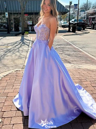 Gorgeous Strapless Sweetheart A-line Long Prom Dress Ideas, Evening Party Dresses,WGP1405