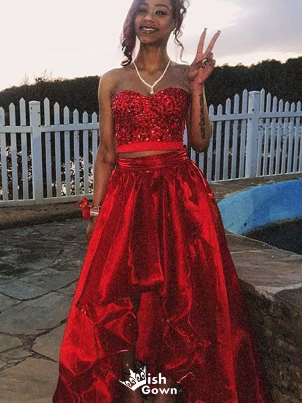Gorgeous Two Piece Strapless A-line Long Prom Dress Ideas, Evening Party Dresses,WGP1416