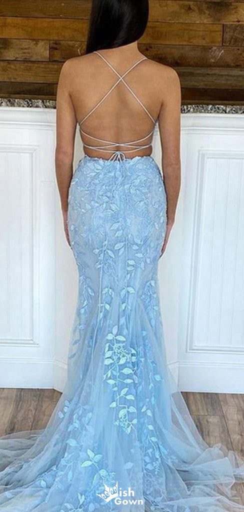 Elegant Two Piece Spaghetti Strap Mermaid Long Prom Dress Ideas, Evening Party Dresses,WGP1444
