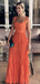 Elegant Orange Square A-Line Popular Long Evening Dresses, Formal Dresses, Birthday Party, WGP622