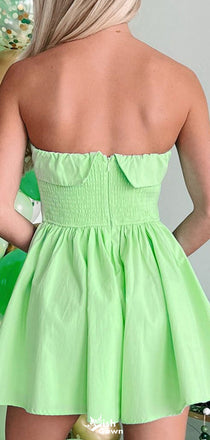 Casual Straight Across Strapless A-line Short Mini Homecoming Dress,EPT337