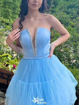 Elegant Strapless Notched Unique A-line Short Mini Homecoming Dress,EPT339