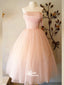 Elegant Light Pink Strapless Beaded Kneel Length Long Party Dress Prom Dresses,Evening Dress Online, WGP878