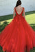 Elegant Red A-Line V Neck Spaghetti Straps Appiliques Lace Formal Prom Dresses,Evening Gowns,WGP318